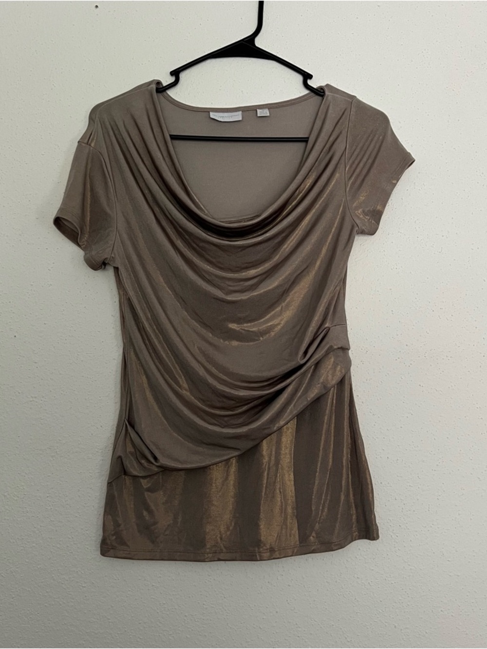 New York & Company Metallic Taupe Drape Short-Sleeve Top